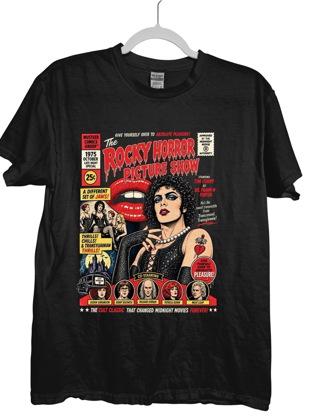 Gildan Black Rocky Horror Picture Show Comic, Tim Curry Graphic Tee
